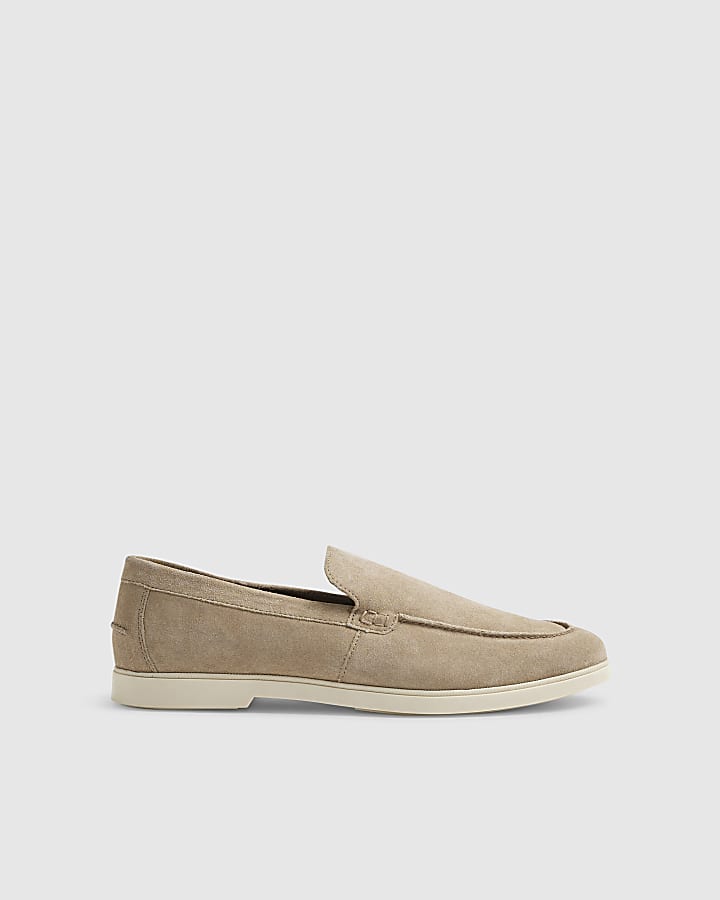 Beige Suede Deconstructed Loafers
