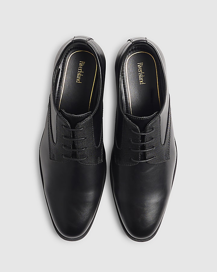 Black Faux Leather Derby Shoes