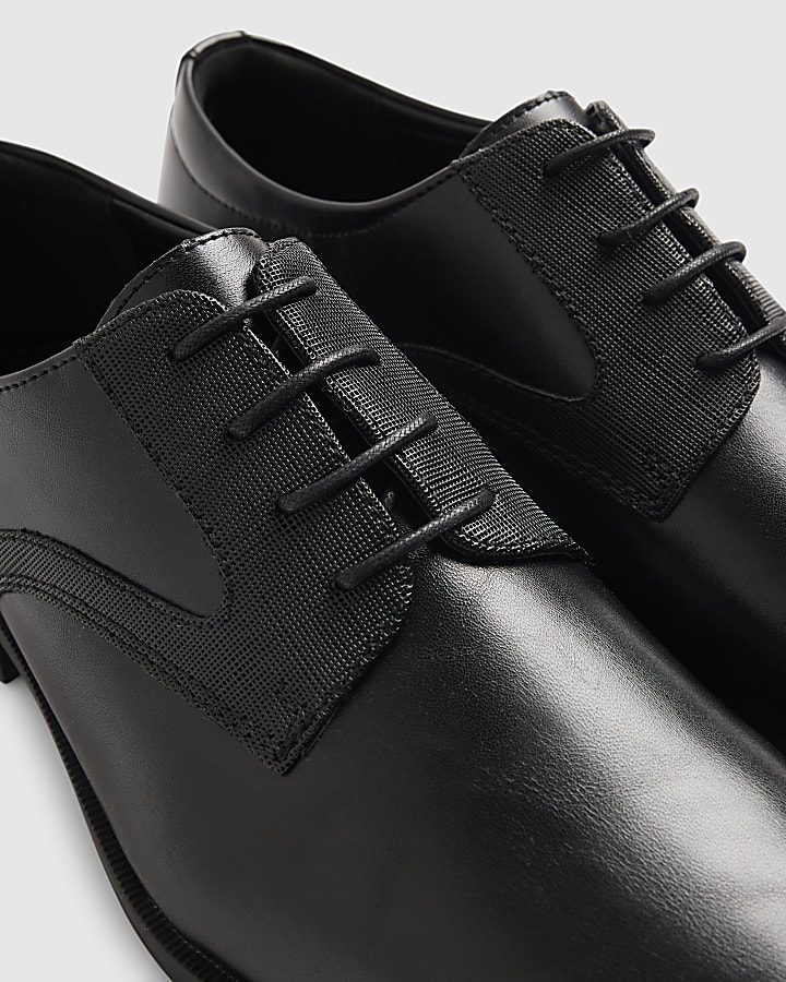 Black Faux Leather Derby Shoes