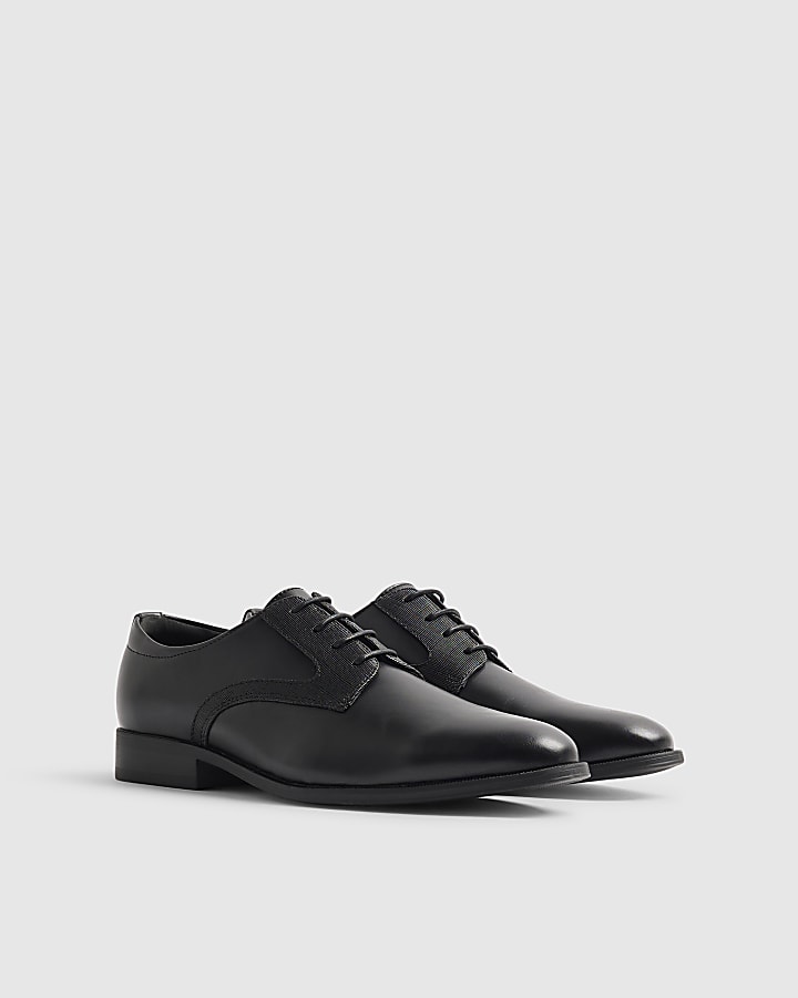 Black Faux Leather Derby Shoes
