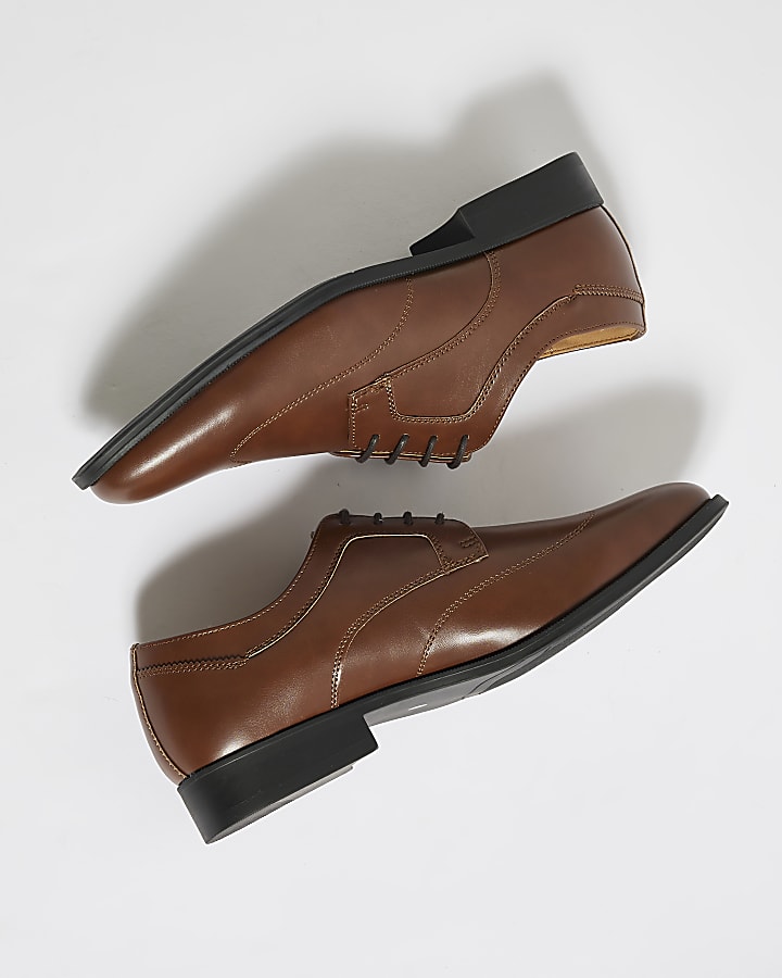 Brown Faux Leather Brogue Shoes