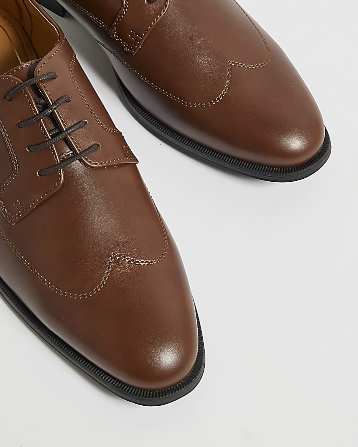 Brown Faux Leather Brogue Shoes