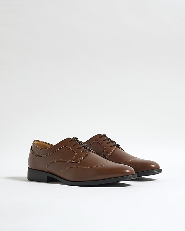 Brown Faux Leather Brogue Shoes