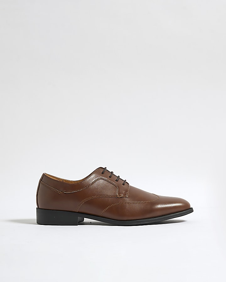 Brown Faux Leather Brogue Shoes