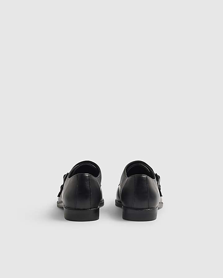 Black Faux Leather Monk Strap Shoes