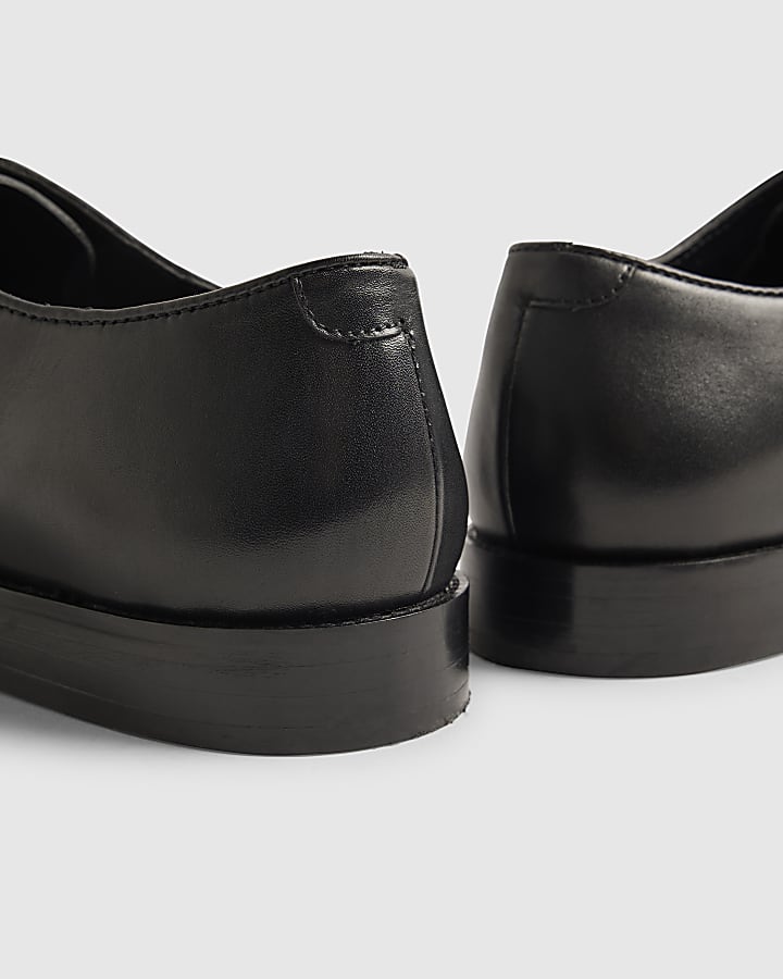 Black Seamless Leather Oxford Shoes