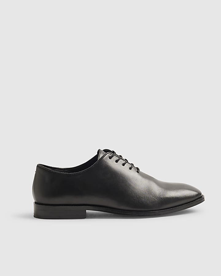 Black Seamless Leather Oxford Shoes