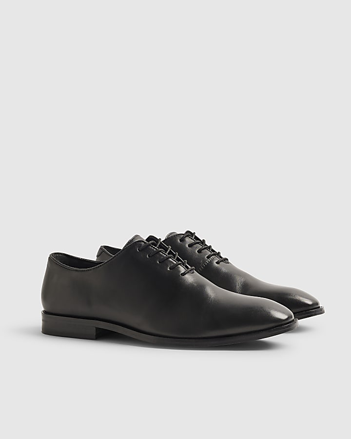 Black Seamless Leather Oxford Shoes