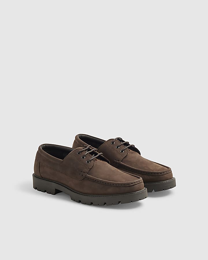 Brown Leather Chunky Boat Shoes