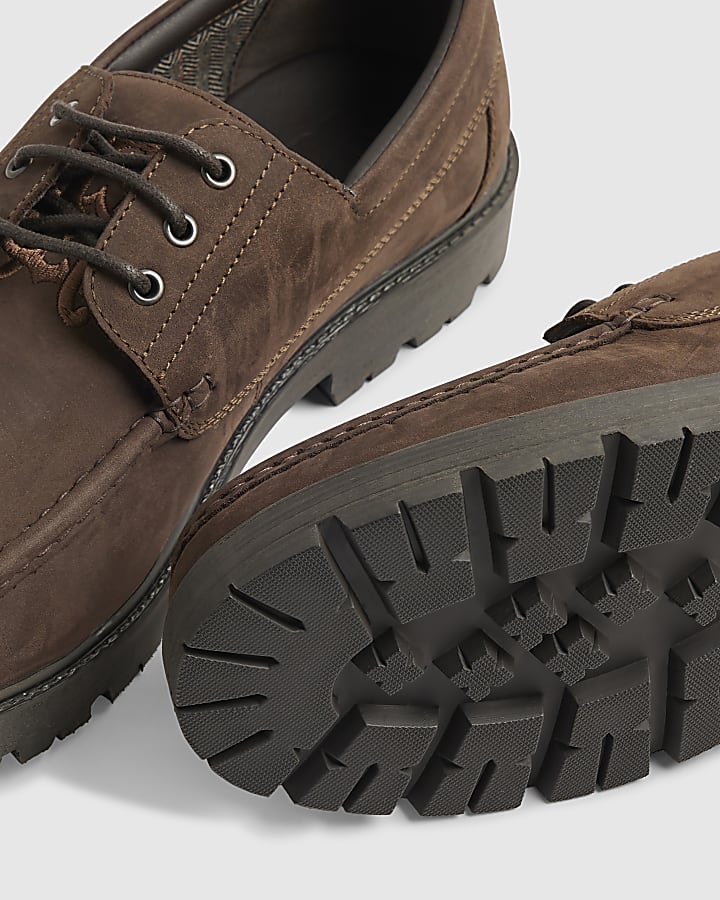 Brown Leather Chunky Boat Shoes