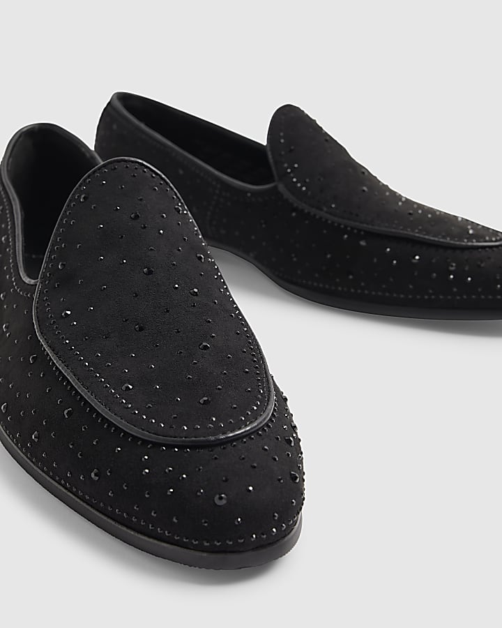 Black Embellished Loafers