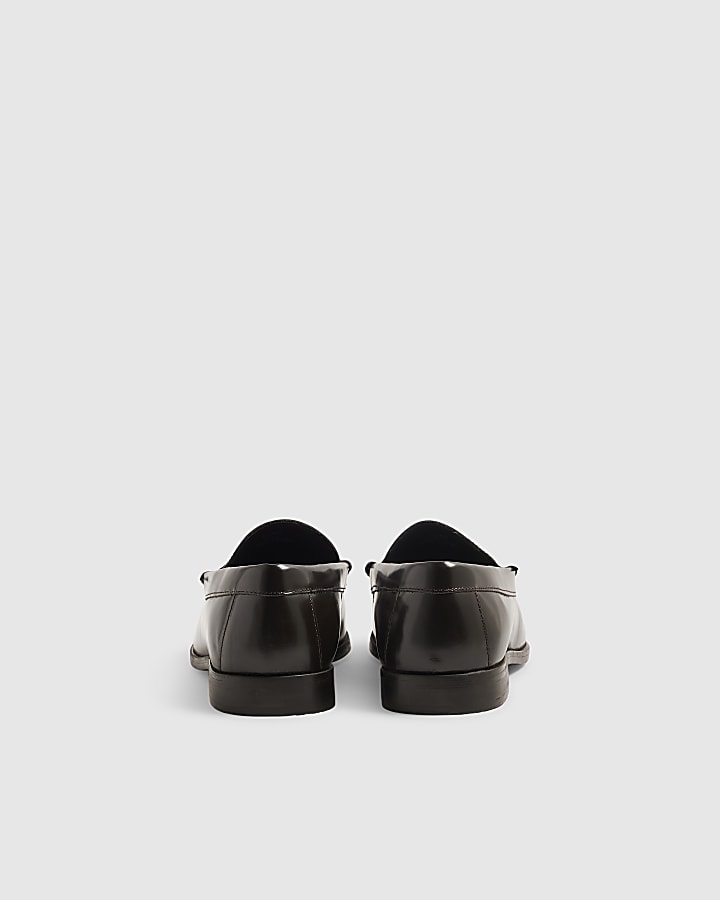 Brown Leather Textured Tassel Loafers