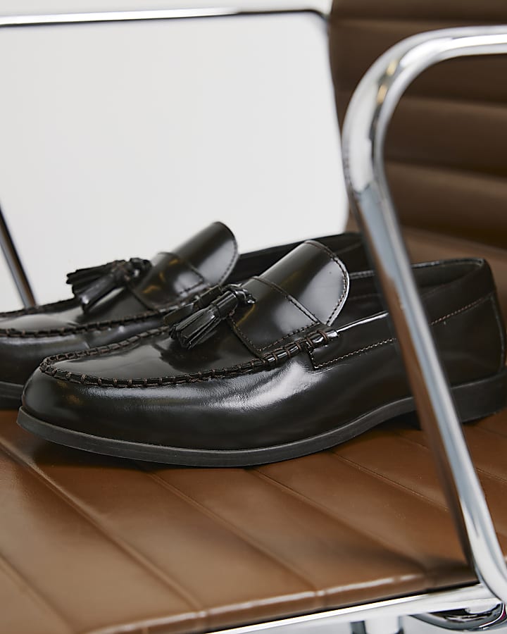 Brown Leather Tassel Loafers