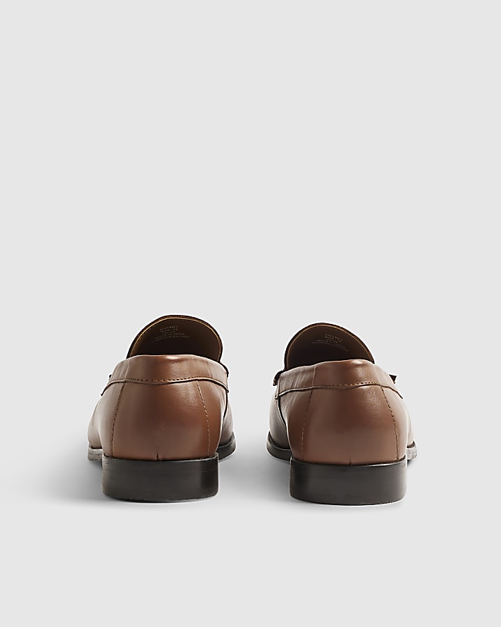 Brown Leather Textured Tassel Loafers