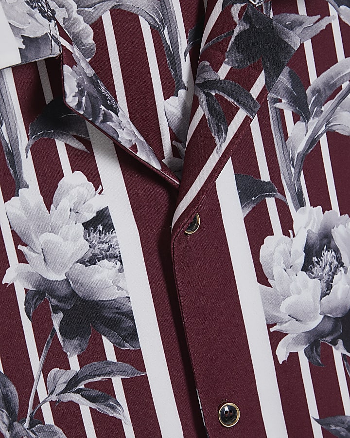 Red Regular Fit Stripe Floral Shirt