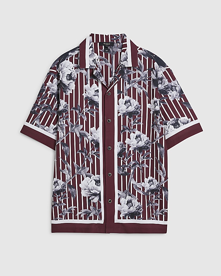Red Regular Fit Stripe Floral Shirt