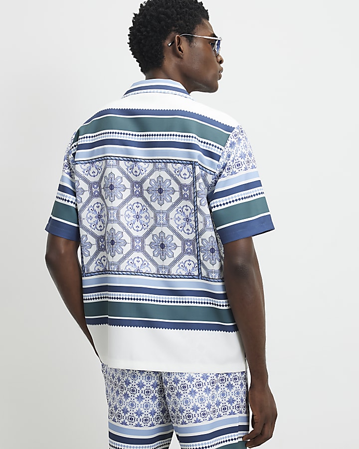 Blue Regular Fit Multi Tile Print Shirt