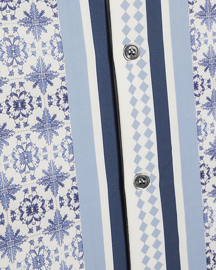 Blue Regular Fit Multi Tile Print Shirt
