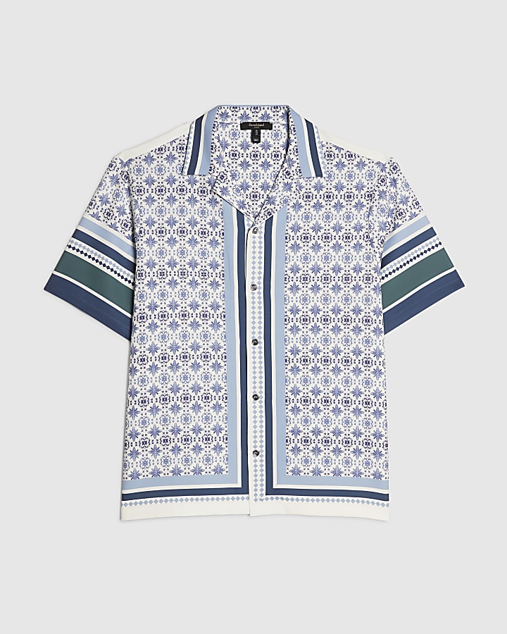 Blue Regular Fit Multi Tile Print Shirt