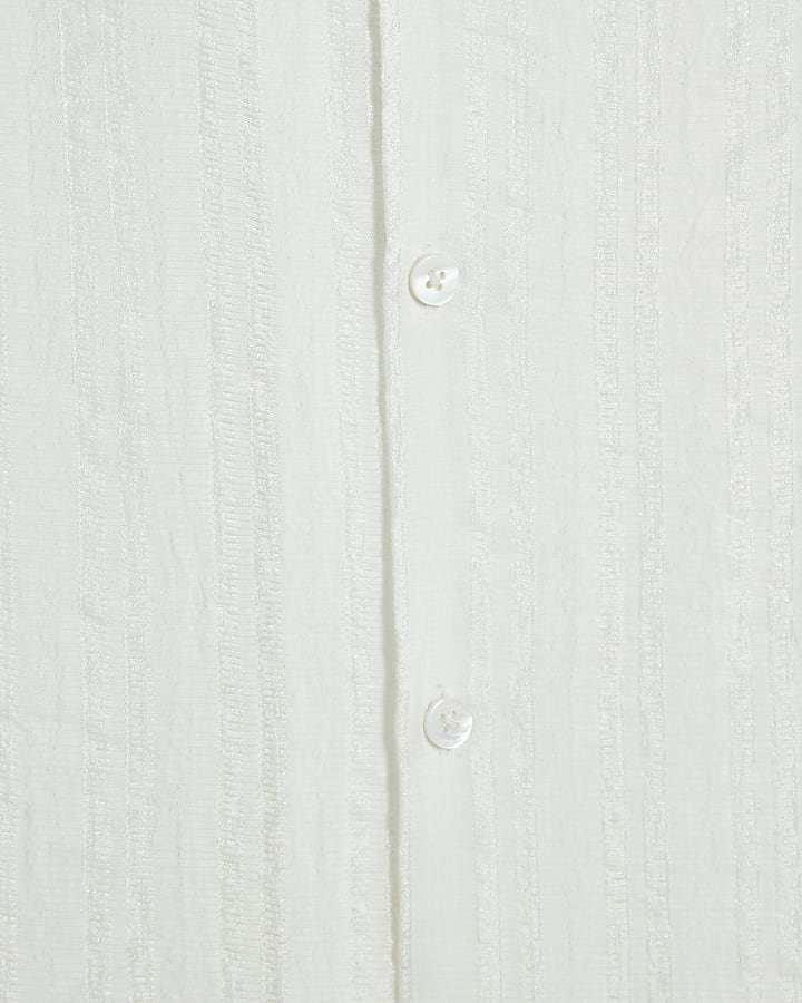 White Cotton Blend Short Sleeve Shirt
