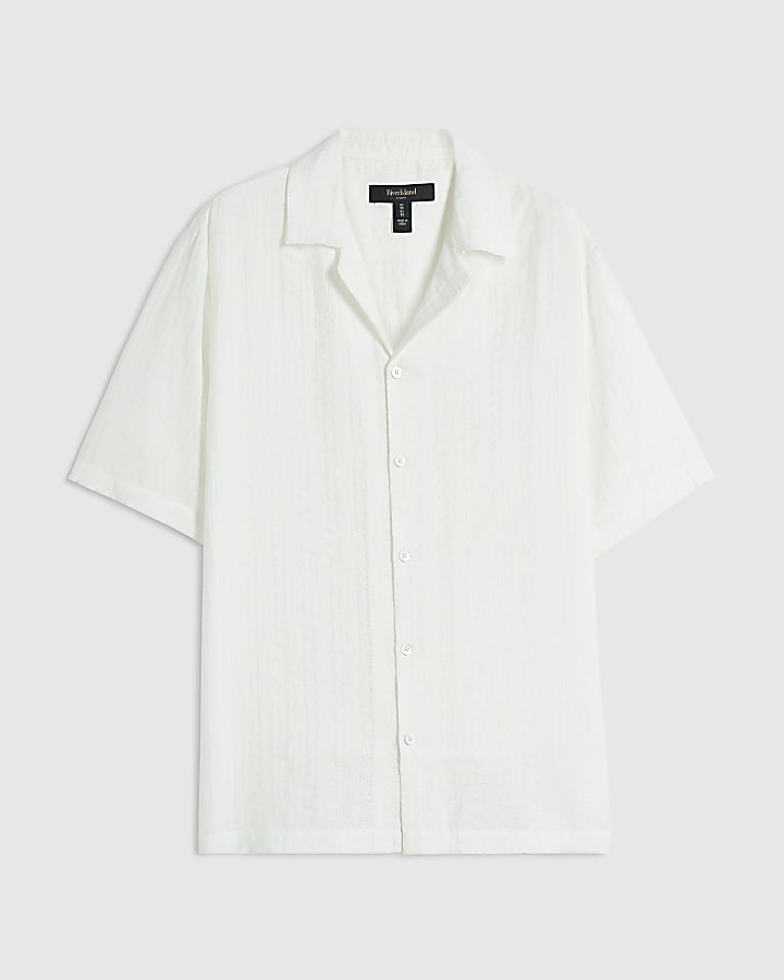 White Cotton Blend Short Sleeve Shirt