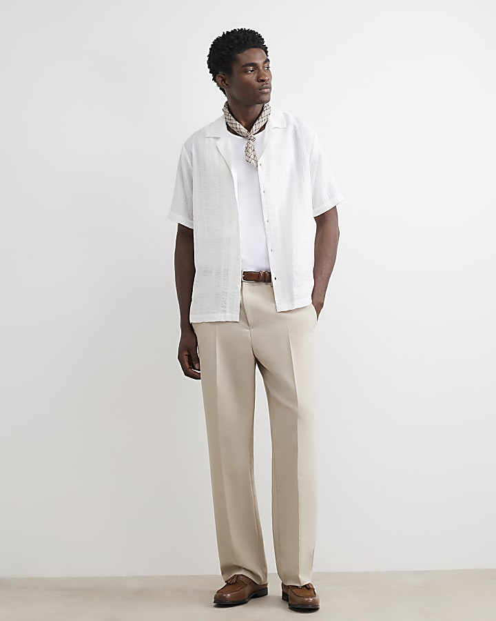 White Cotton Blend Short Sleeve Shirt