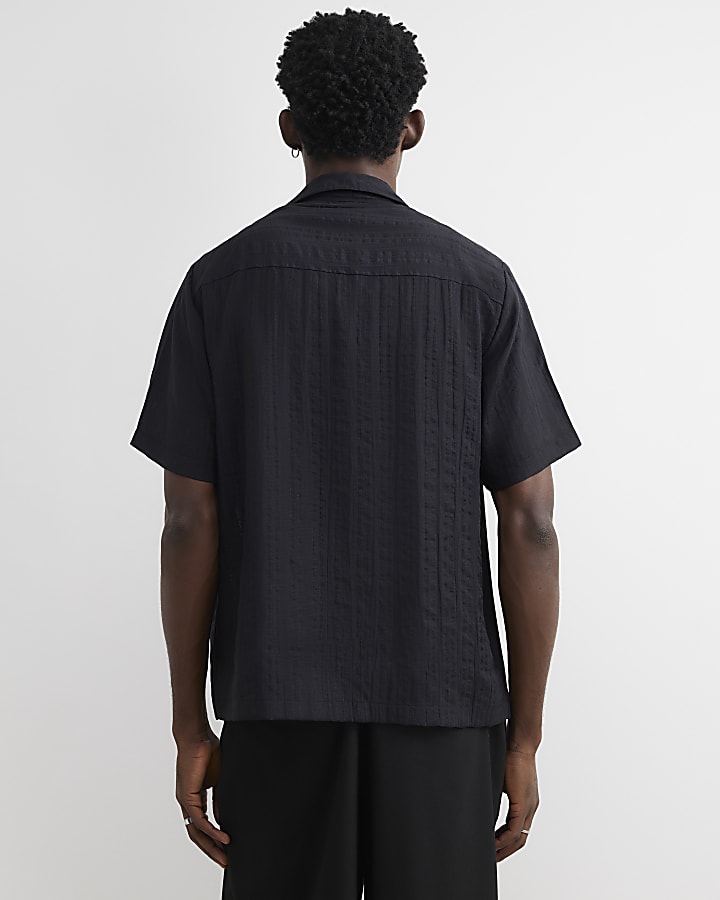 Black Short Sleeve Textured Shirt