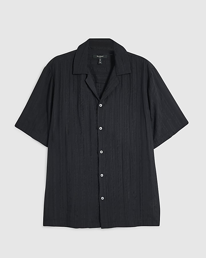 Black Short Sleeve Textured Shirt