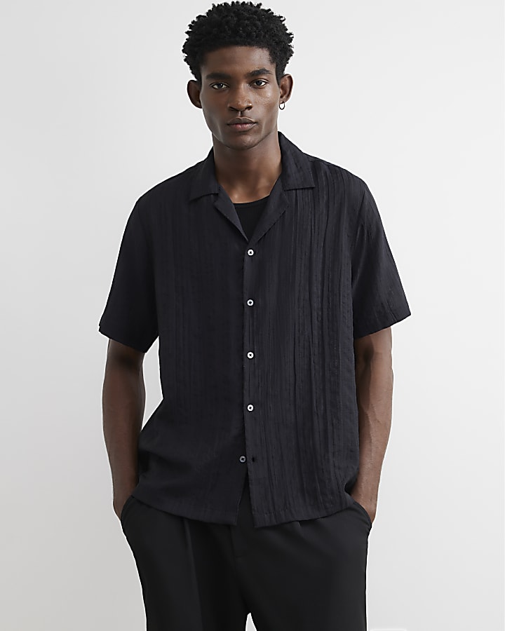Black Short Sleeve Textured Shirt