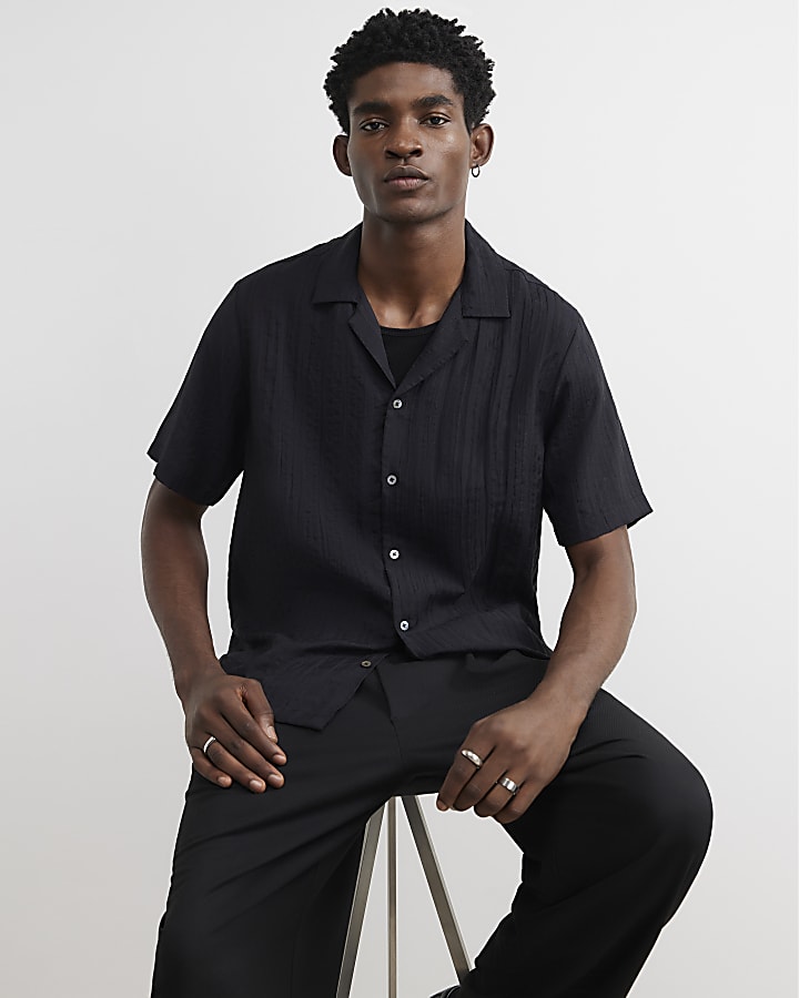 Black Short Sleeve Textured Shirt