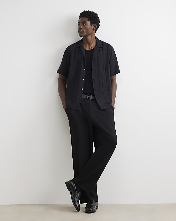 Black Short Sleeve Textured Shirt