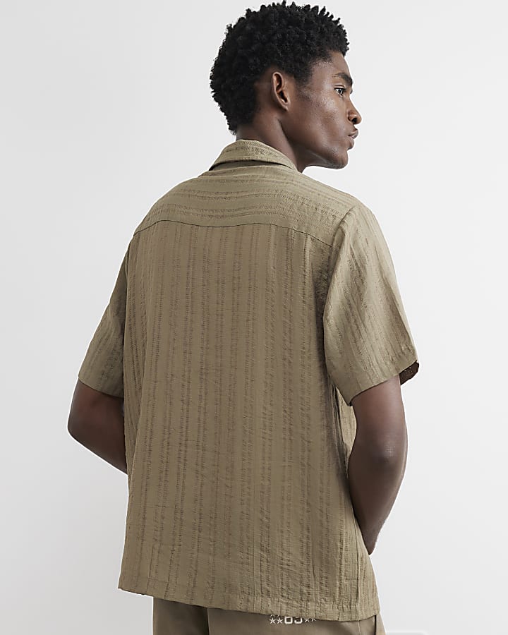 Khaki Cotton Blend Short Sleeve Shirt