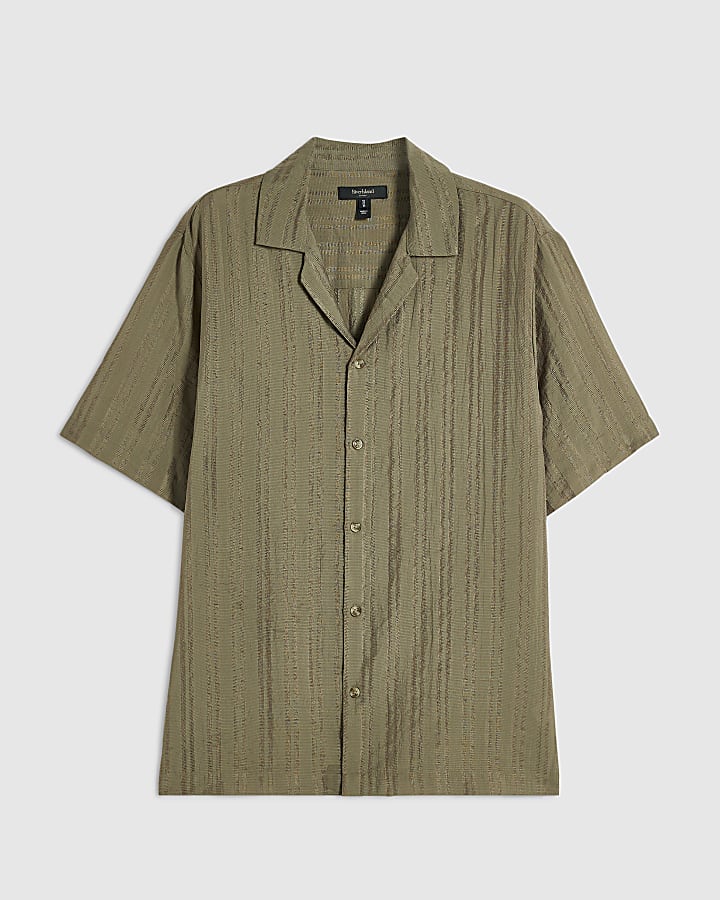 Khaki Cotton Blend Short Sleeve Shirt