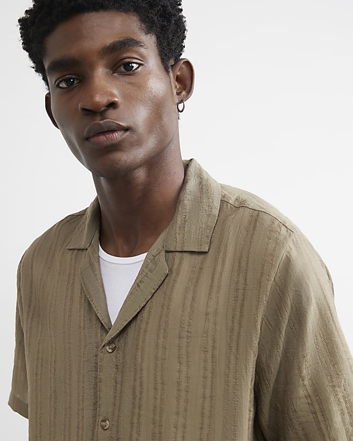 Khaki Cotton Blend Short Sleeve Shirt