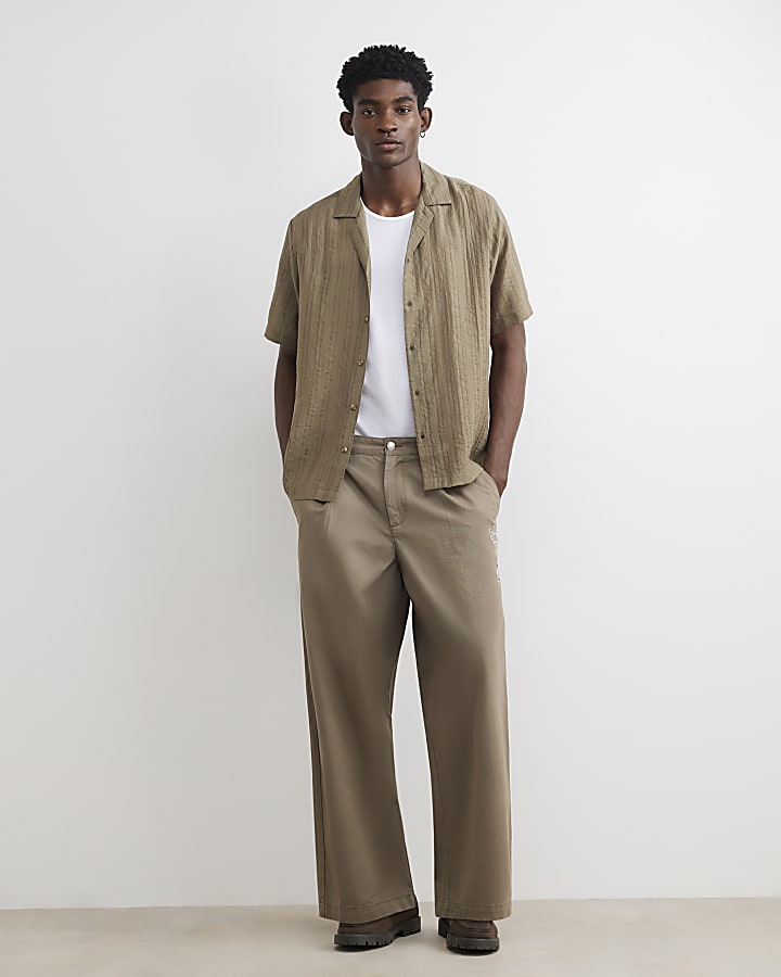 Khaki Cotton Blend Short Sleeve Shirt