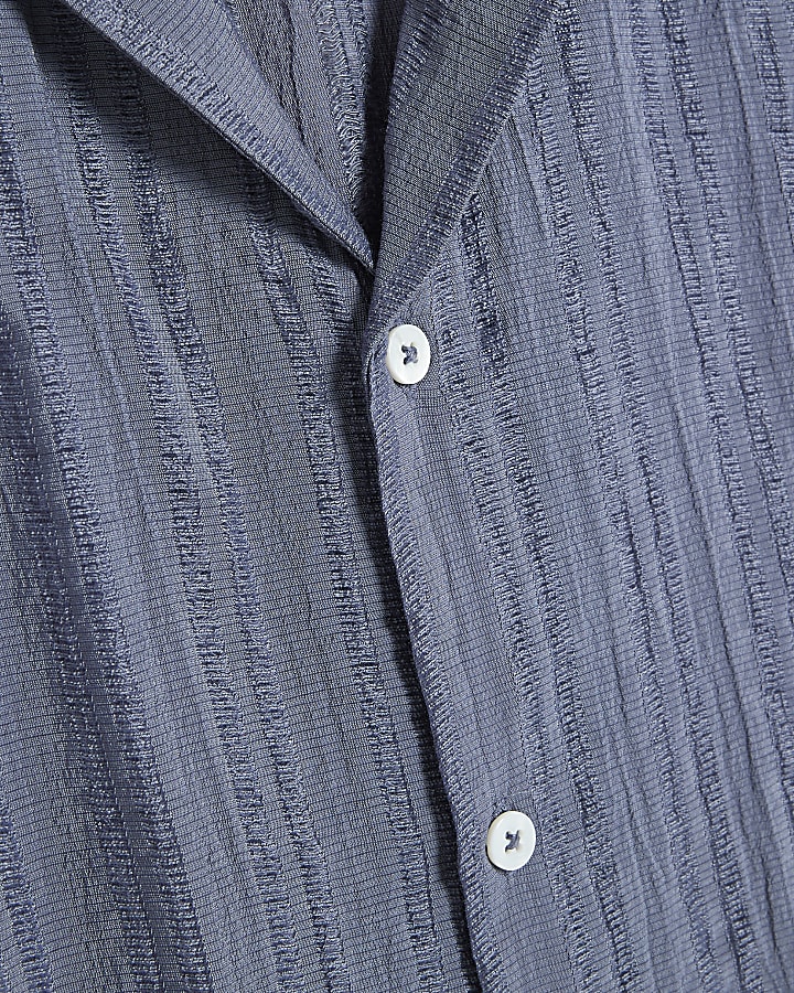 Blue Cotton Blend Short Sleeve Shirt