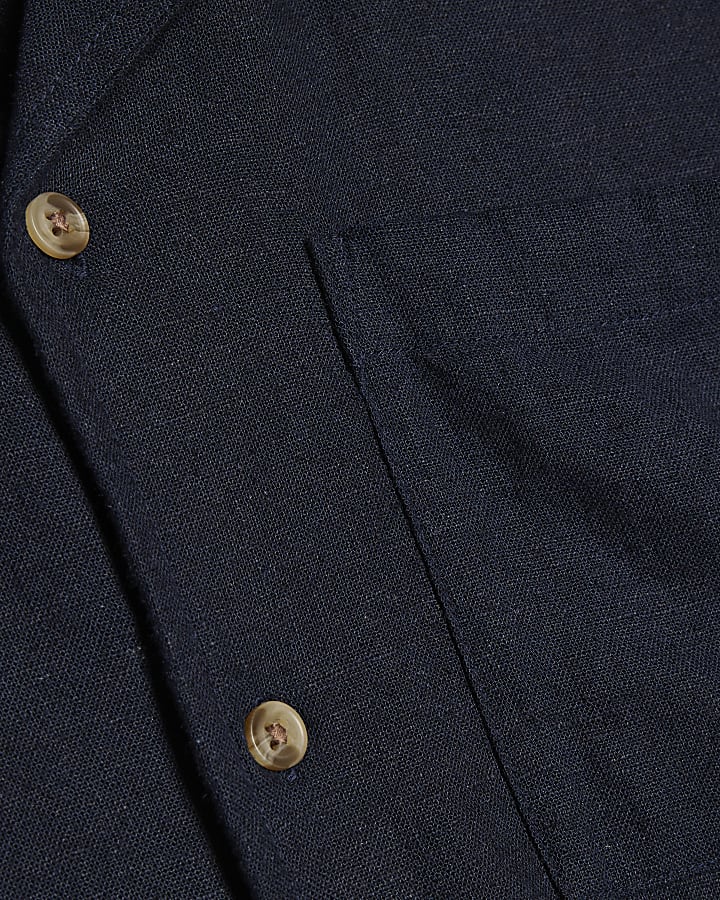 Navy Linen Blend Luminus Short Sleeve Shirt