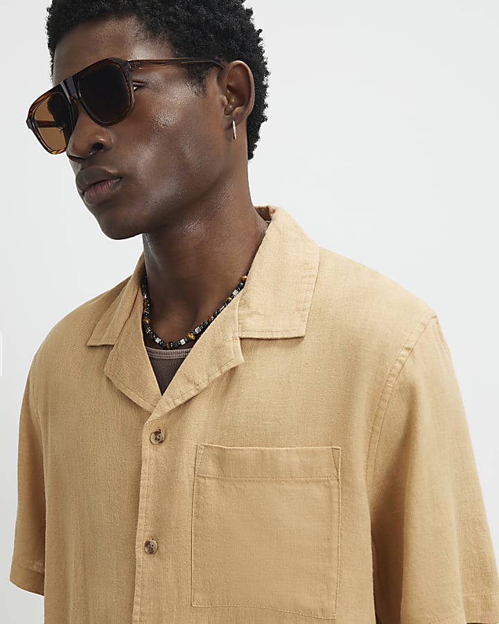 Orange Regular Fit Luminus Linen Blend Shirt