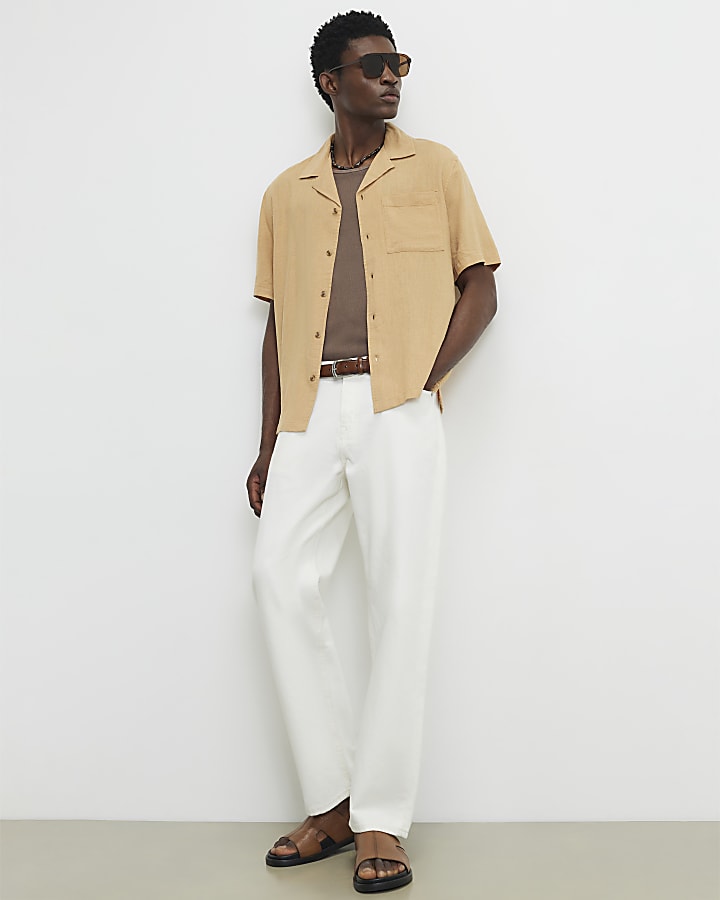 Orange Regular Fit Luminus Linen Blend Shirt