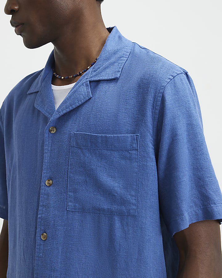 Blue Linen Blend Short Sleeve Luminus Shirt