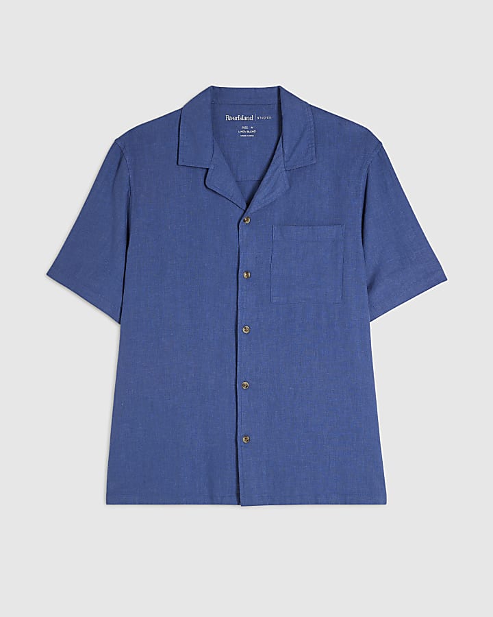 Blue Linen Blend Short Sleeve Luminus Shirt