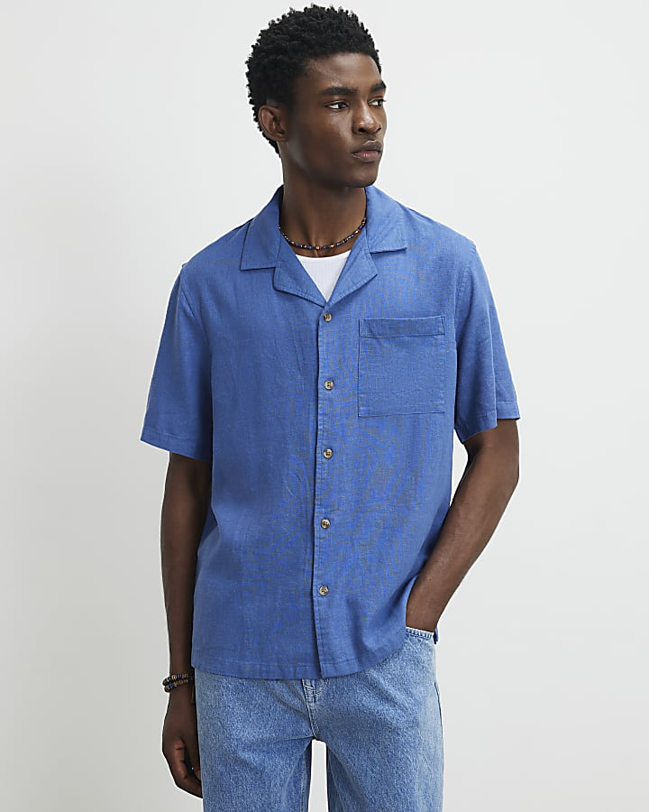 Blue Linen Blend Short Sleeve Luminus Shirt