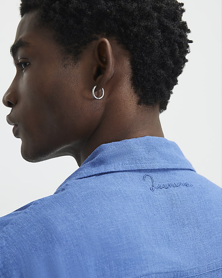 Blue Linen Blend Short Sleeve Luminus Shirt