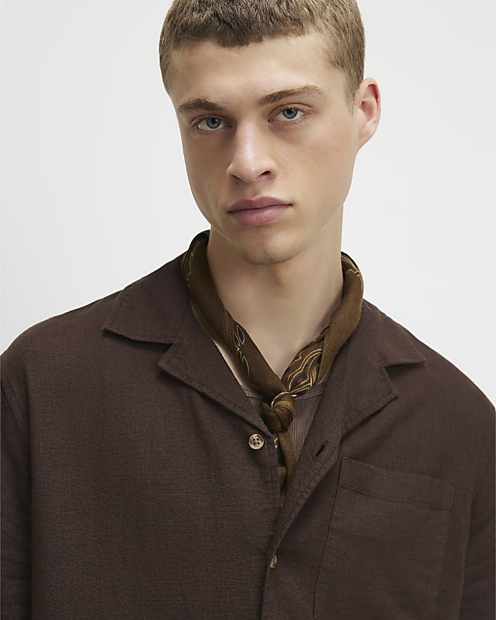 Brown Regular Fit Luminus Linen Blend Shirt