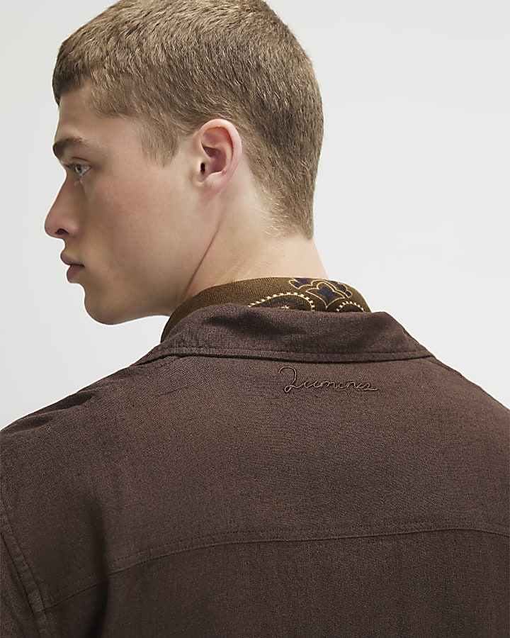 Brown Regular Fit Luminus Linen Blend Shirt