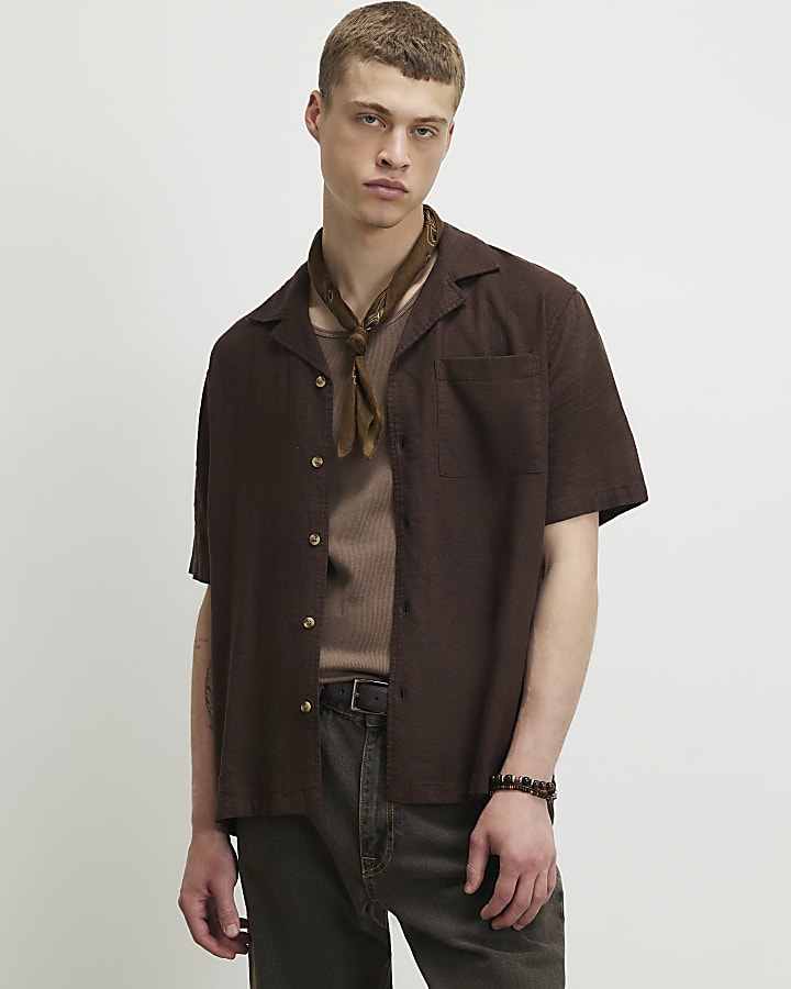 Brown Regular Fit Luminus Linen Blend Shirt