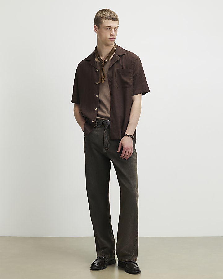 Brown Regular Fit Luminus Linen Blend Shirt