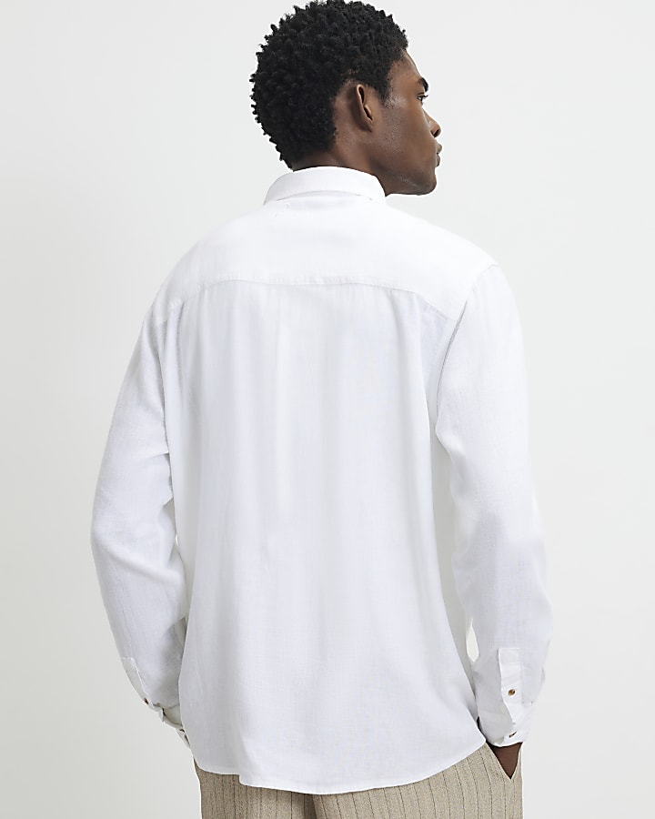 White Regular Fit Luminus Linen Blend Shirt
