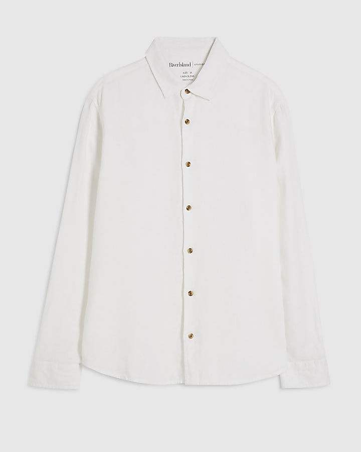 White Regular Fit Luminus Linen Blend Shirt