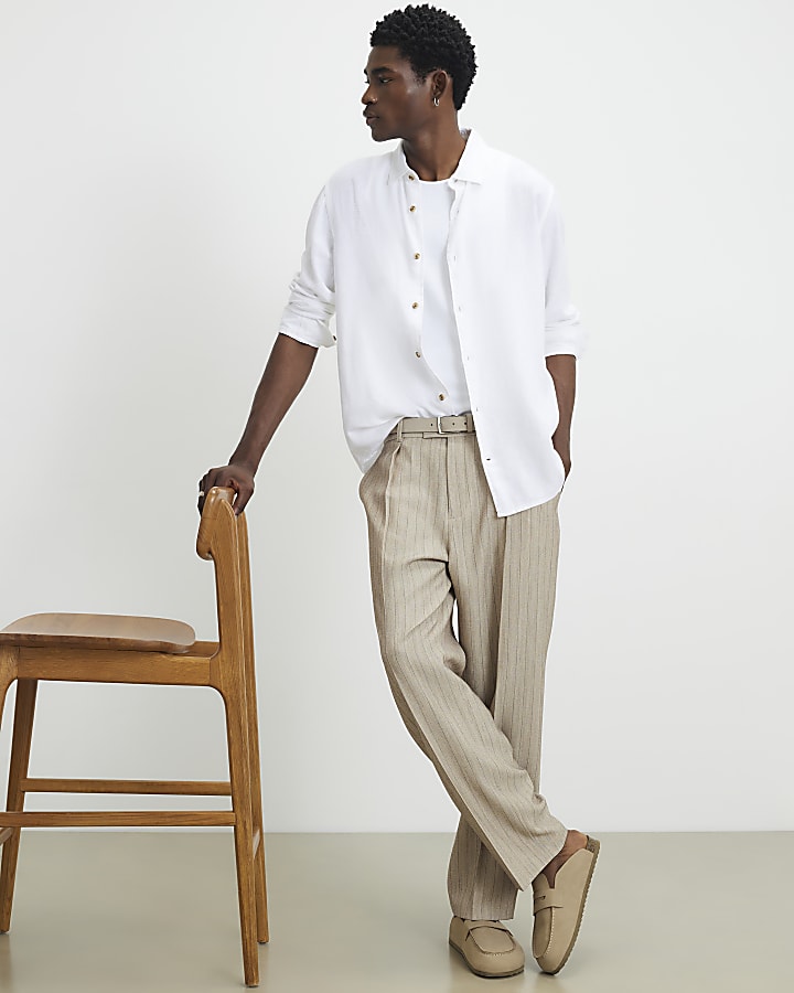 White Regular Fit Luminus Linen Blend Shirt